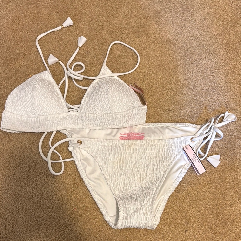 White Textured Bikini Set